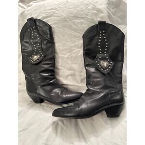 VINTAGE 80's LA MARCA STUDDED JEWELED BLACK LEATHER BOOTS 7.5